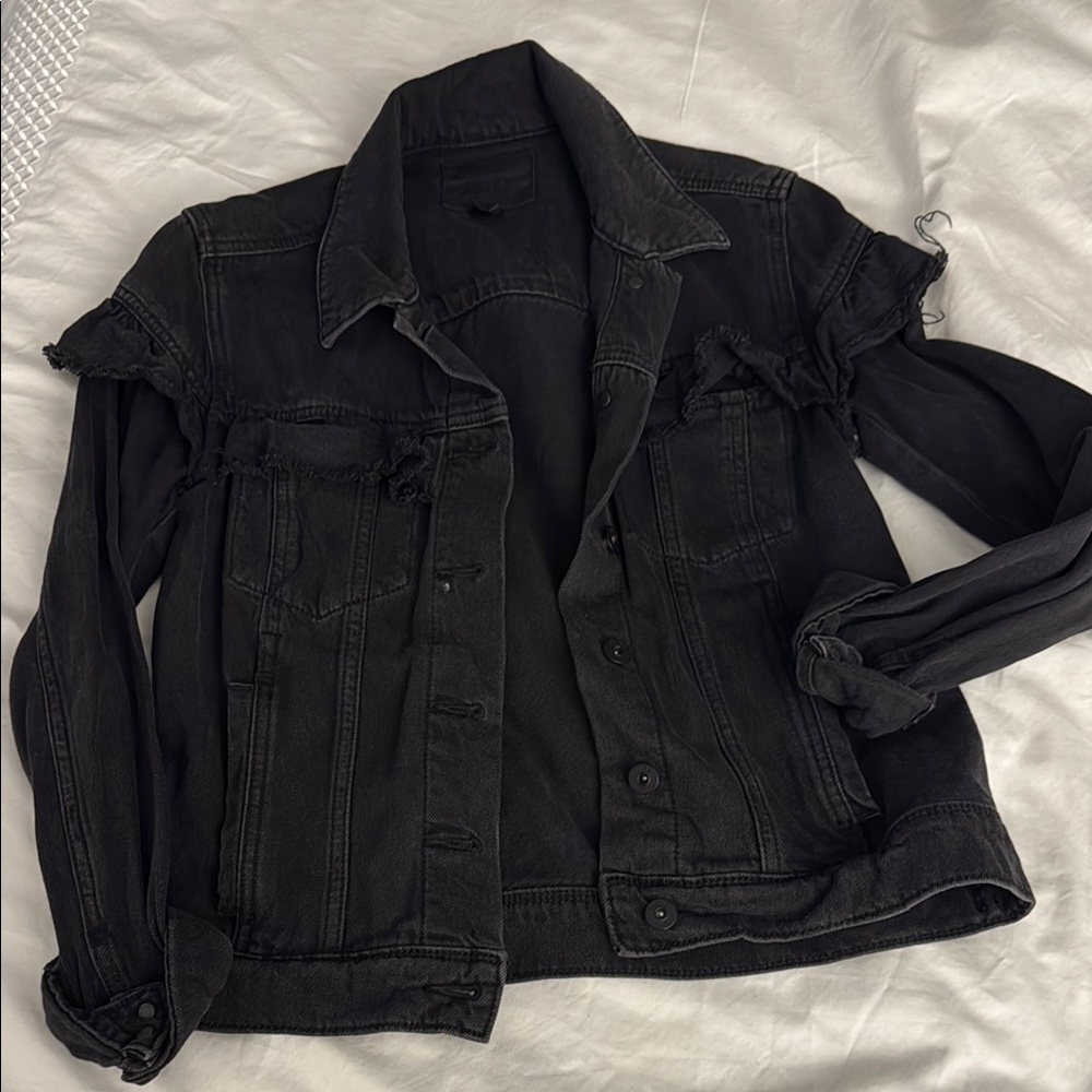 Women's Paige ruffle Black Denim Jacket
